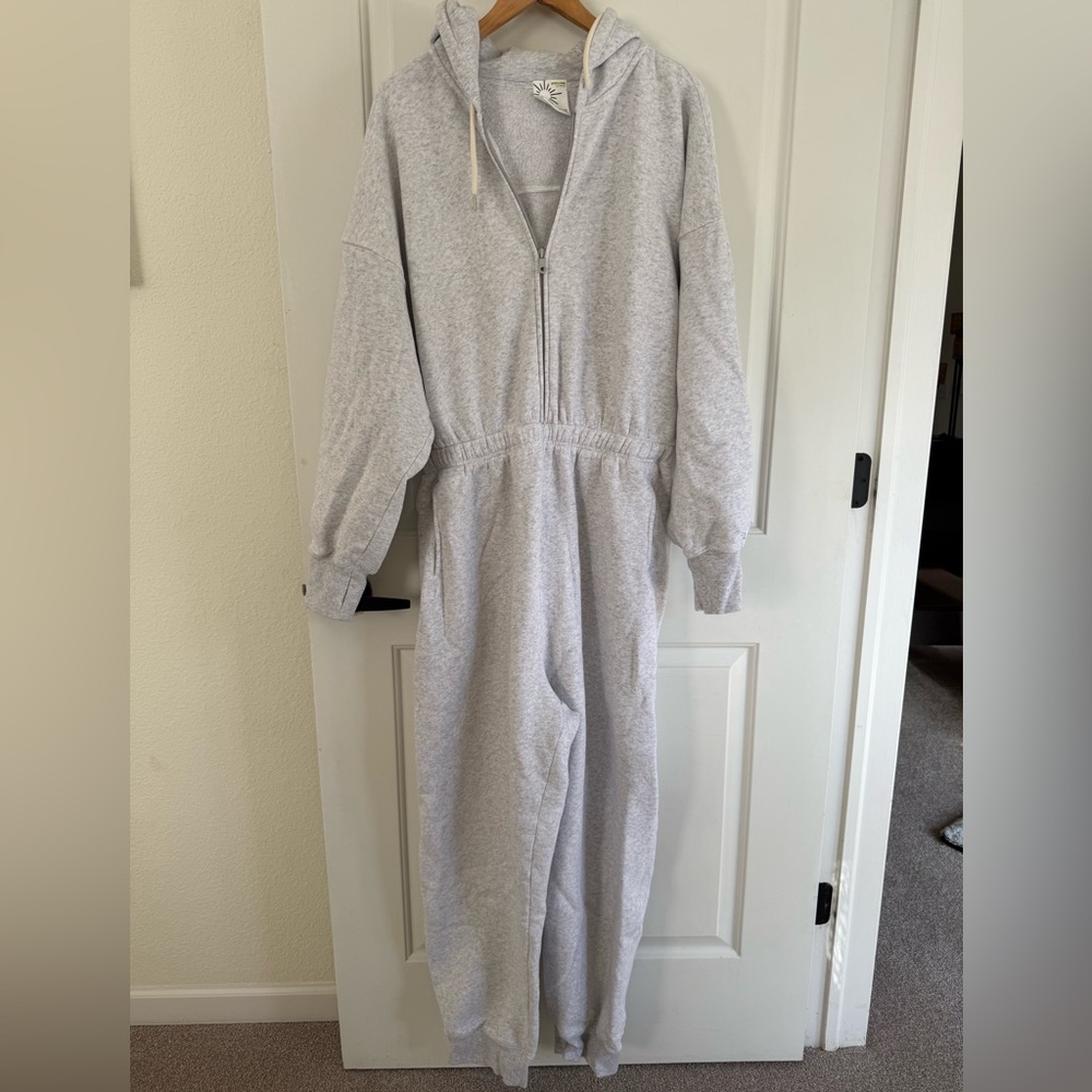 Aerie Light Gray Zip-Up Jogger Jumpsuit